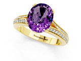 Yellow gold Oval Cut Amethyst Split Shank Engagement Ring with Pavé Band_1