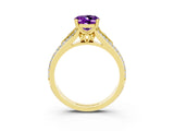 Yellow gold Oval Cut Amethyst Split Shank Engagement Ring with Pavé Band_3