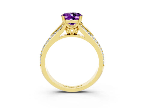 Yellow gold Oval Cut Amethyst Split Shank Engagement Ring with Pavé Band_3
