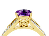 Yellow gold Oval Cut Amethyst Split Shank Engagement Ring with Pavé Band_4