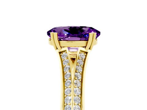 Yellow gold Oval Cut Amethyst Split Shank Engagement Ring with Pavé Band_5
