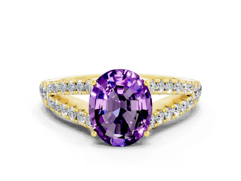 Yellow gold Oval Cut Amethyst Split Shank Pavé Engagement Ring with Four-Prong Setting_12