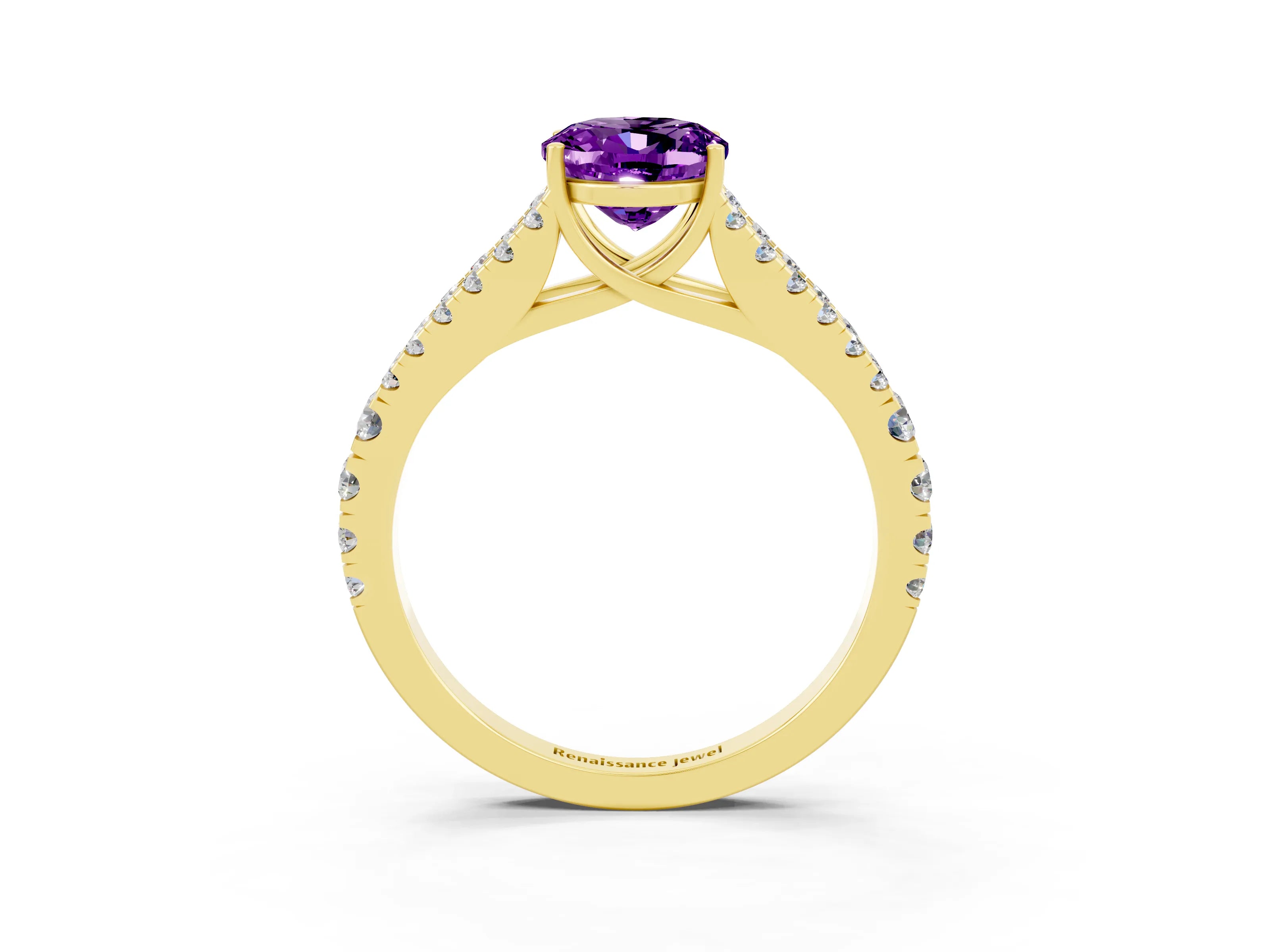 Yellow gold Oval Cut Amethyst Split Shank Pavé Engagement Ring with Four-Prong Setting_15