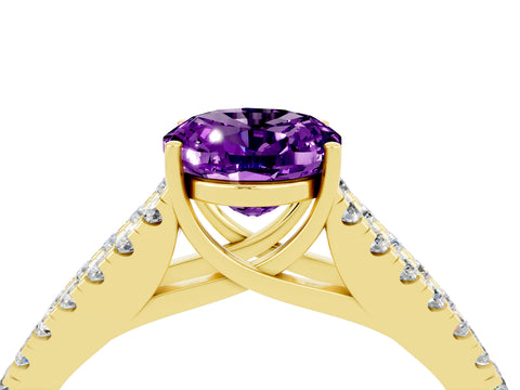 Yellow gold Oval Cut Amethyst Split Shank Pavé Engagement Ring with Four-Prong Setting_16