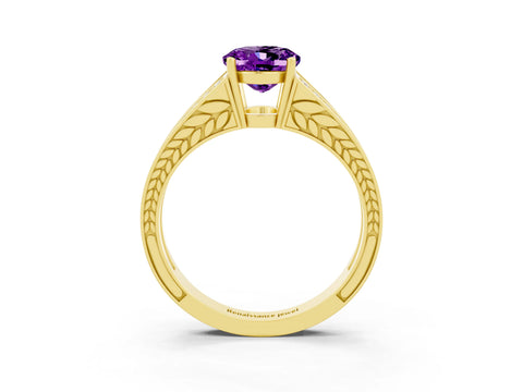 Yellow gold Oval Cut Amethyst Split Shank Ring with Pavé Band and Four-Prong Setting_3