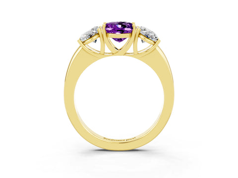 Yellow gold Oval Cut Amethyst Three-Stone Ring with Four-Prong Setting and Classic Band_3