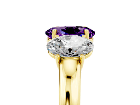 Yellow gold Oval Cut Amethyst Three-Stone Ring with Four-Prong Setting and Classic Band_5
