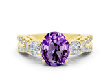 Yellow gold Oval Cut Amethyst Three-Stone Ring with Pavé Split Shank and Four-Prong Setting_12