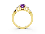 Yellow gold Oval Cut Amethyst Three-Stone Ring with Pavé Split Shank and Four-Prong Setting_15