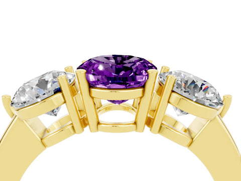 Yellow gold Oval Cut Amethyst Three-Stone Ring with Prong Setting and Classic Band_4