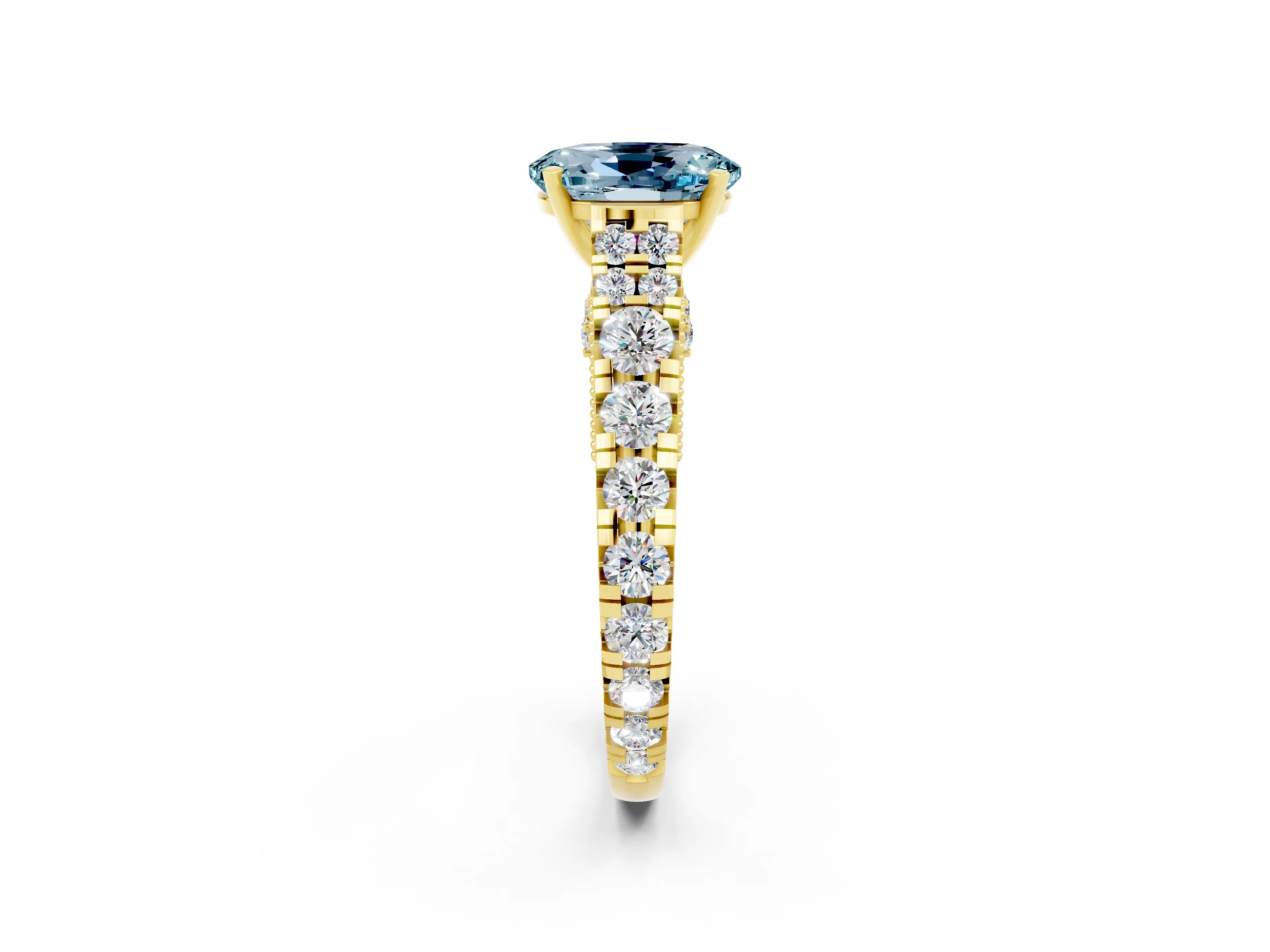 Yellow gold Oval Cut Aquamarine Classic Solitaire Ring with Pavé Band and Four-Prong Setting_2
