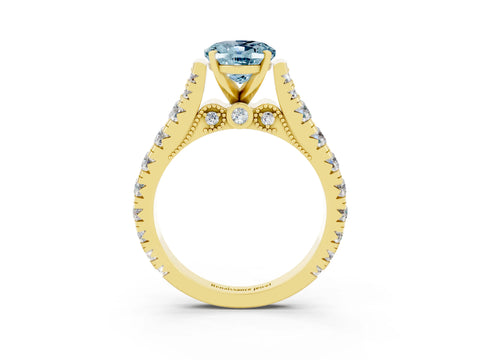 Yellow gold Oval Cut Aquamarine Classic Solitaire Ring with Pavé Band and Four-Prong Setting_3