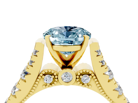 Yellow gold Oval Cut Aquamarine Classic Solitaire Ring with Pavé Band and Four-Prong Setting_4
