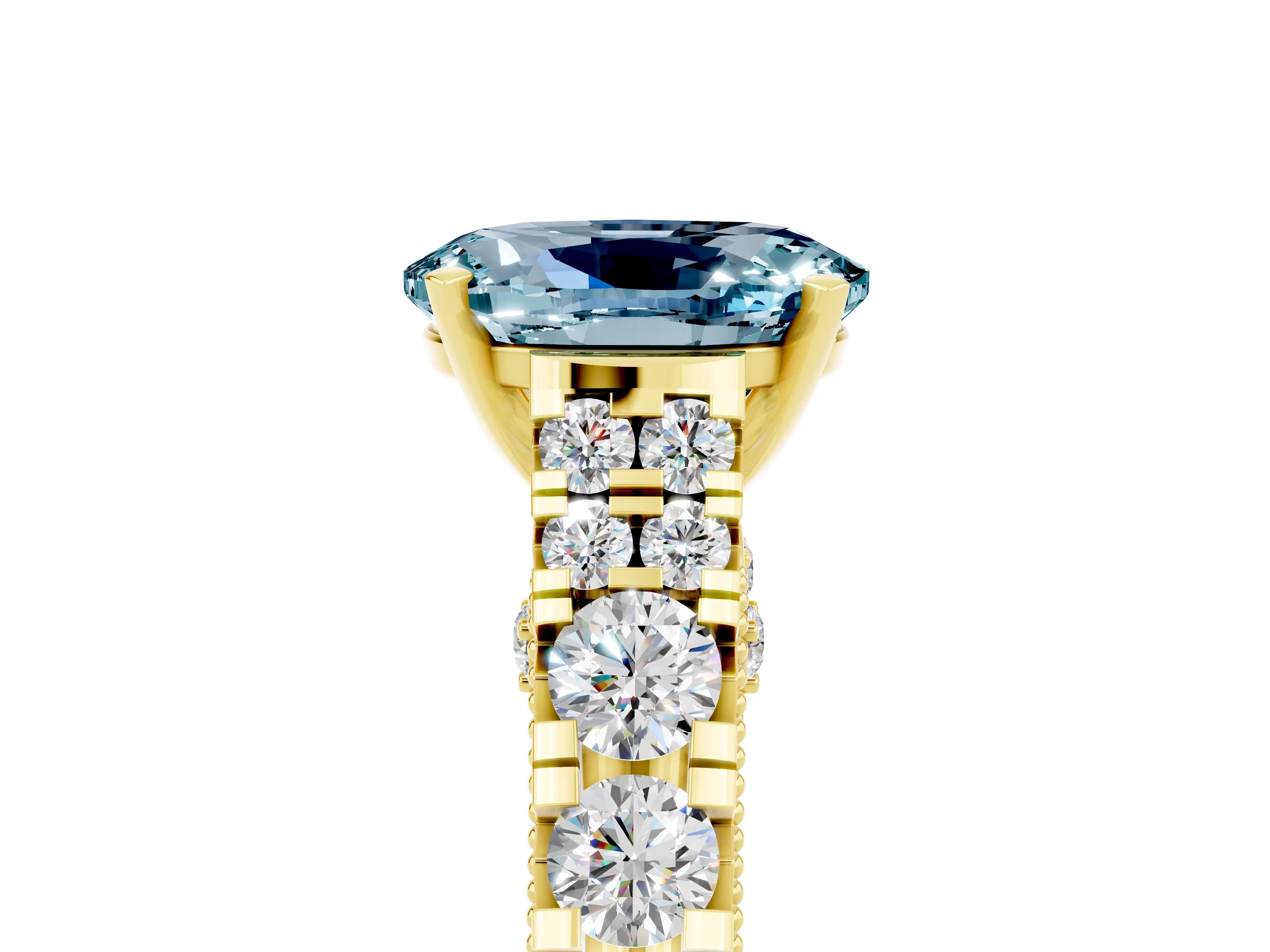 Yellow gold Oval Cut Aquamarine Classic Solitaire Ring with Pavé Band and Four-Prong Setting_5