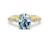 Yellow gold Oval Cut Aquamarine Cluster Side Stone Solitaire Ring with Prong Setting_24