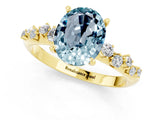 Yellow gold Oval Cut Aquamarine Cluster Side Stone Solitaire Ring with Prong Setting_25