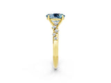 Yellow gold Oval Cut Aquamarine Cluster Side Stone Solitaire Ring with Prong Setting_26