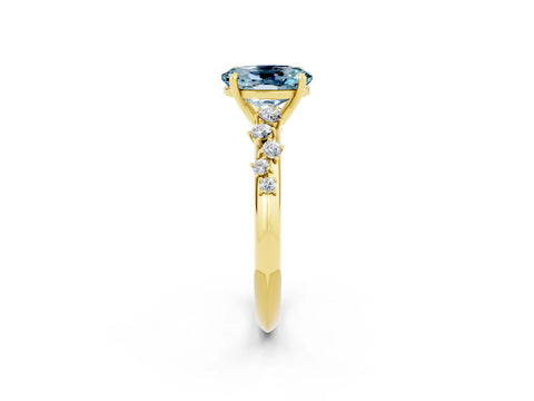 Yellow gold Oval Cut Aquamarine Cluster Side Stone Solitaire Ring with Prong Setting_26