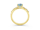 Yellow gold Oval Cut Aquamarine Cluster Side Stone Solitaire Ring with Prong Setting_27