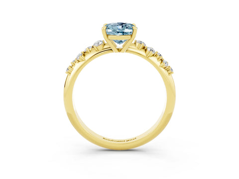 Yellow gold Oval Cut Aquamarine Cluster Side Stone Solitaire Ring with Prong Setting_27