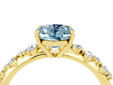 Yellow gold Oval Cut Aquamarine Cluster Side Stone Solitaire Ring with Prong Setting_28
