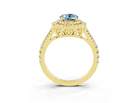 Yellow gold Oval Cut Aquamarine Double Halo Ring with Pavé Band and Prong Setting_15
