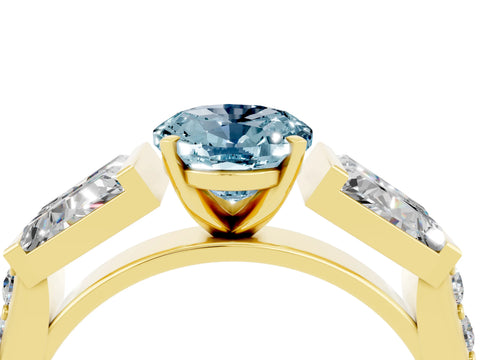 Yellow gold Oval Cut Aquamarine Engagement Ring with Baguette Side Stones and Channel Set Band_4