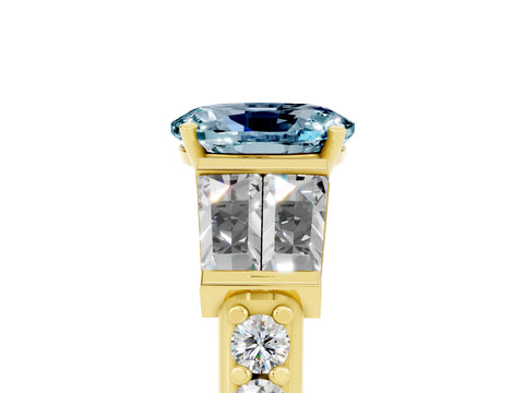 Yellow gold Oval Cut Aquamarine Engagement Ring with Baguette Side Stones and Channel Set Band_5