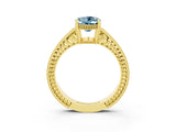 Yellow gold Oval Cut Aquamarine Engagement Ring with Milgrain Channel Set Band and Prong Setting_3