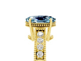 Yellow gold Oval Cut Aquamarine Engagement Ring with Milgrain Channel Set Band and Prong Setting_5