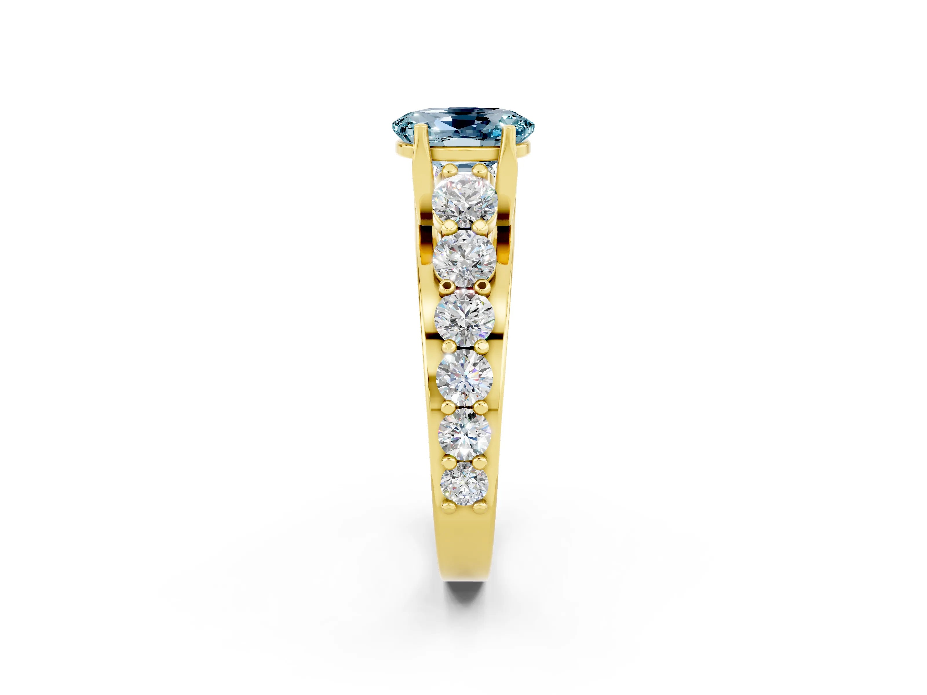 Yellow gold Oval Cut Aquamarine Engagement Ring with Pavé Band and Four-Prong Setting_2