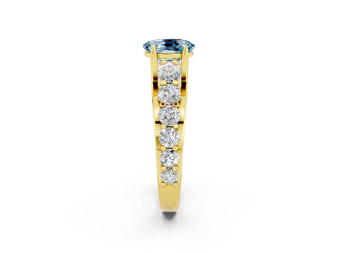 Yellow gold Oval Cut Aquamarine Engagement Ring with Pavé Band and Four-Prong Setting_2