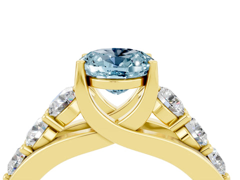 Yellow gold Oval Cut Aquamarine Engagement Ring with Pavé Band and Four-Prong Setting_4