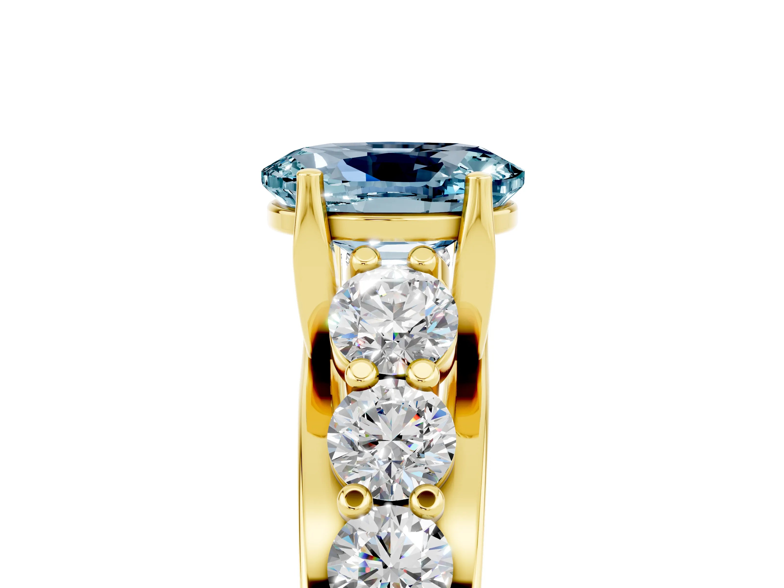 Yellow gold Oval Cut Aquamarine Engagement Ring with Pavé Band and Four-Prong Setting_5