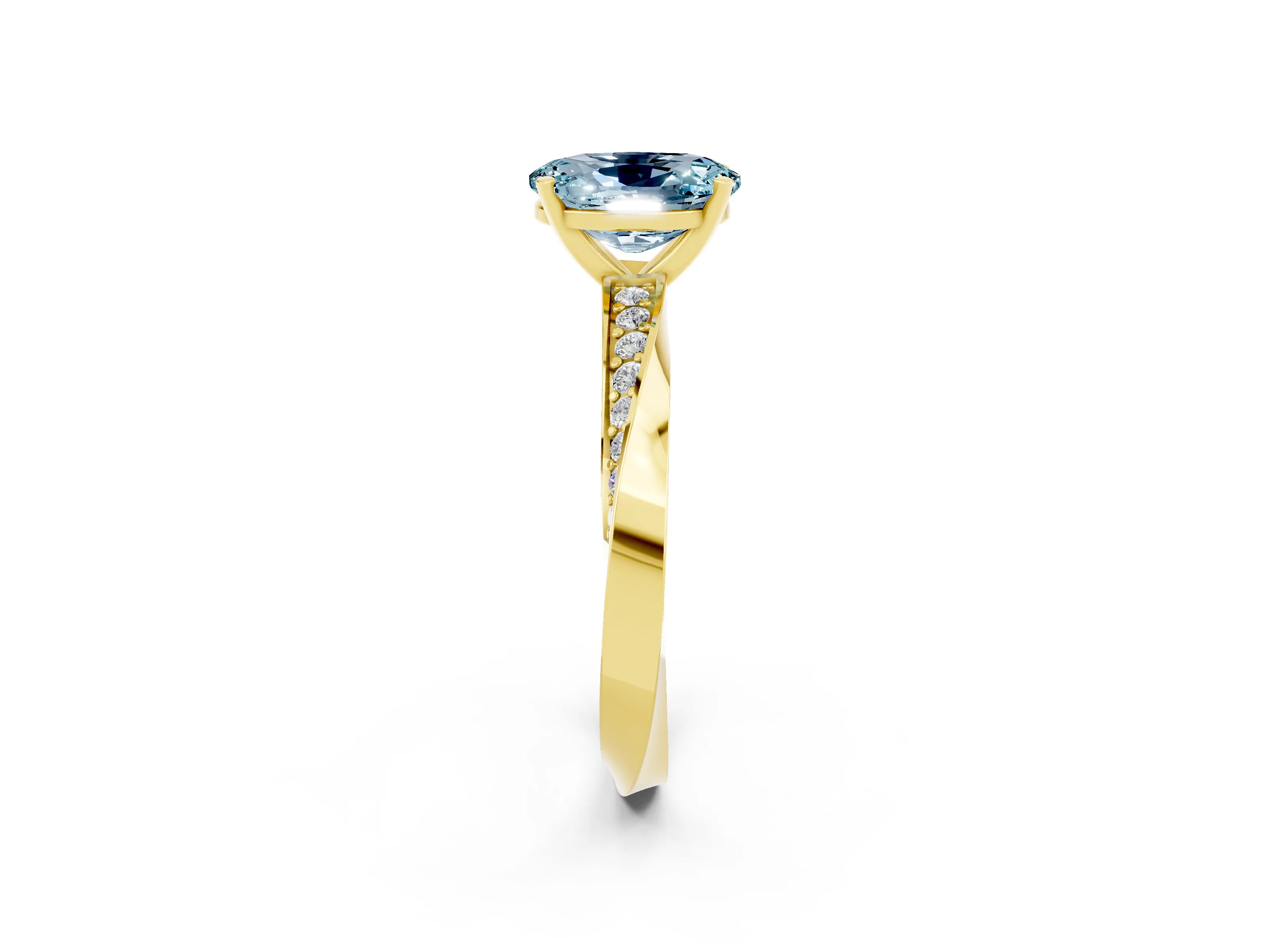 Yellow gold Oval Cut Aquamarine Engagement Ring with Side Stone Accents and Four-Prong Setting_29