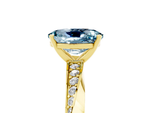 Yellow gold Oval Cut Aquamarine Engagement Ring with Side Stone Accents and Four-Prong Setting_32