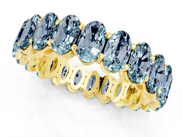Yellow gold Oval Cut Aquamarine Eternity Band with Shared Prong Setting
