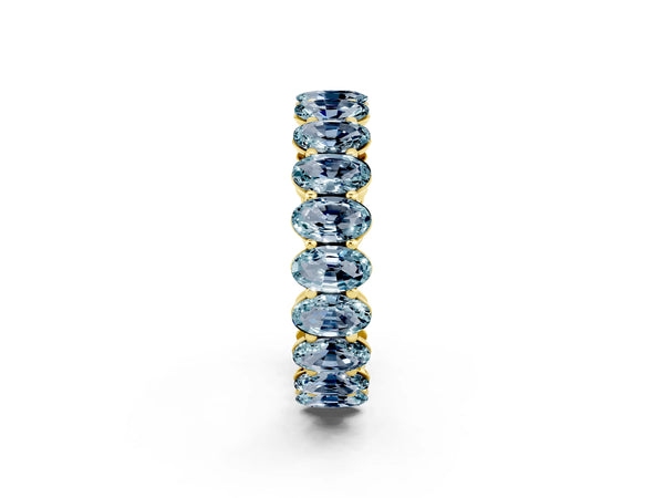 Yellow gold Oval Cut Aquamarine Eternity Band with Shared Prong Setting