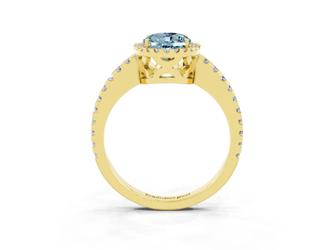 Yellow gold Oval Cut Aquamarine Halo Engagement Ring with Pavé Band and Prong Setting_15