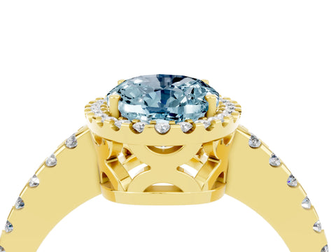 Yellow gold Oval Cut Aquamarine Halo Engagement Ring with Pavé Band and Prong Setting_16
