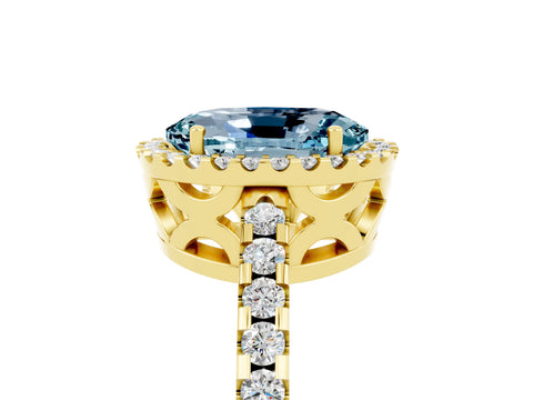 Yellow gold Oval Cut Aquamarine Halo Engagement Ring with Pavé Band and Prong Setting_17