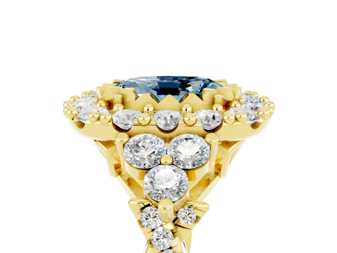 Yellow gold Oval Cut Aquamarine Halo Ring with Pavé Band and Four-Prong Setting_17