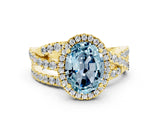 Yellow gold Oval Cut Aquamarine Halo Ring with Round Split Shank and Prong Setting_48