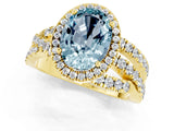 Yellow gold Oval Cut Aquamarine Halo Ring with Round Split Shank and Prong Setting_49