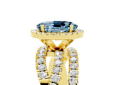 Yellow gold Oval Cut Aquamarine Halo Ring with Round Split Shank and Prong Setting_53