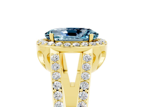 Yellow gold Oval Cut Aquamarine Halo Ring with Split Shank U-Prong Band and Four-Prong Setting_5