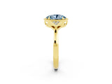 Yellow gold Oval Cut Aquamarine Halo Ring with Tapered Band and Four-Prong Setting_2