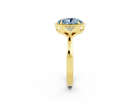 Yellow gold Oval Cut Aquamarine Halo Ring with Tapered Band and Four-Prong Setting_2