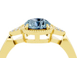 Yellow gold Oval Cut Aquamarine Halo Ring with Tapered Band and Four-Prong Setting_4