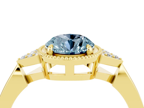 Yellow gold Oval Cut Aquamarine Halo Ring with Tapered Band and Four-Prong Setting_4